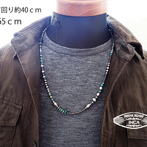 silver925ナバホパール×4mm天然ターコイズのネックレス45.5cm silver925ナバホパール×4mm天然ターコイズのネックレス45.5cm