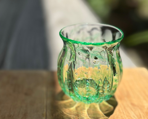 骨董　時代ガラス　超希少　金赤フチ　掻き揚げ模様　菓子器　氷鉢　ウランガラス 骨董 時代ガラス 超希少 金赤フチ 掻き揚げ模様 菓子器 氷鉢 ウラン