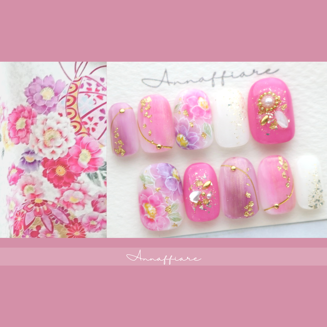 【カラー＆柄オーダー】和装ネイルチップ/Annaffiare成人式白無垢着物振袖前撮り結婚式和風日本ウェディング浴衣菊