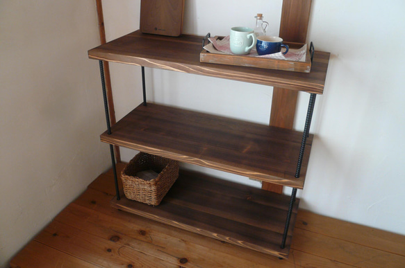 ☆リニューアル‼☆ 天然木とアイアンのカフェ風3段ラック