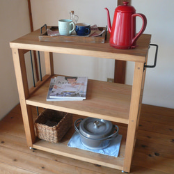 天然木とアイアンのキッチンワゴン 無垢材 棚・シェルフ・ラック ムク