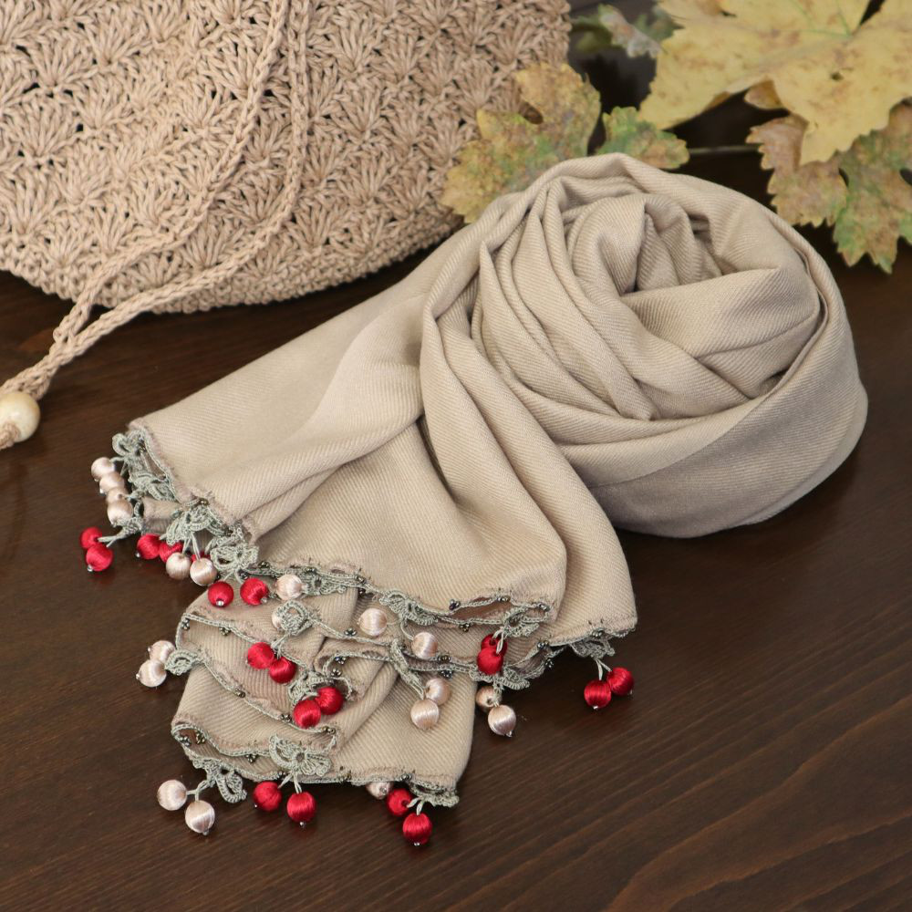 オヤレースのさくらんぼ付き パシュミナストール「チェリー」カフェモカ