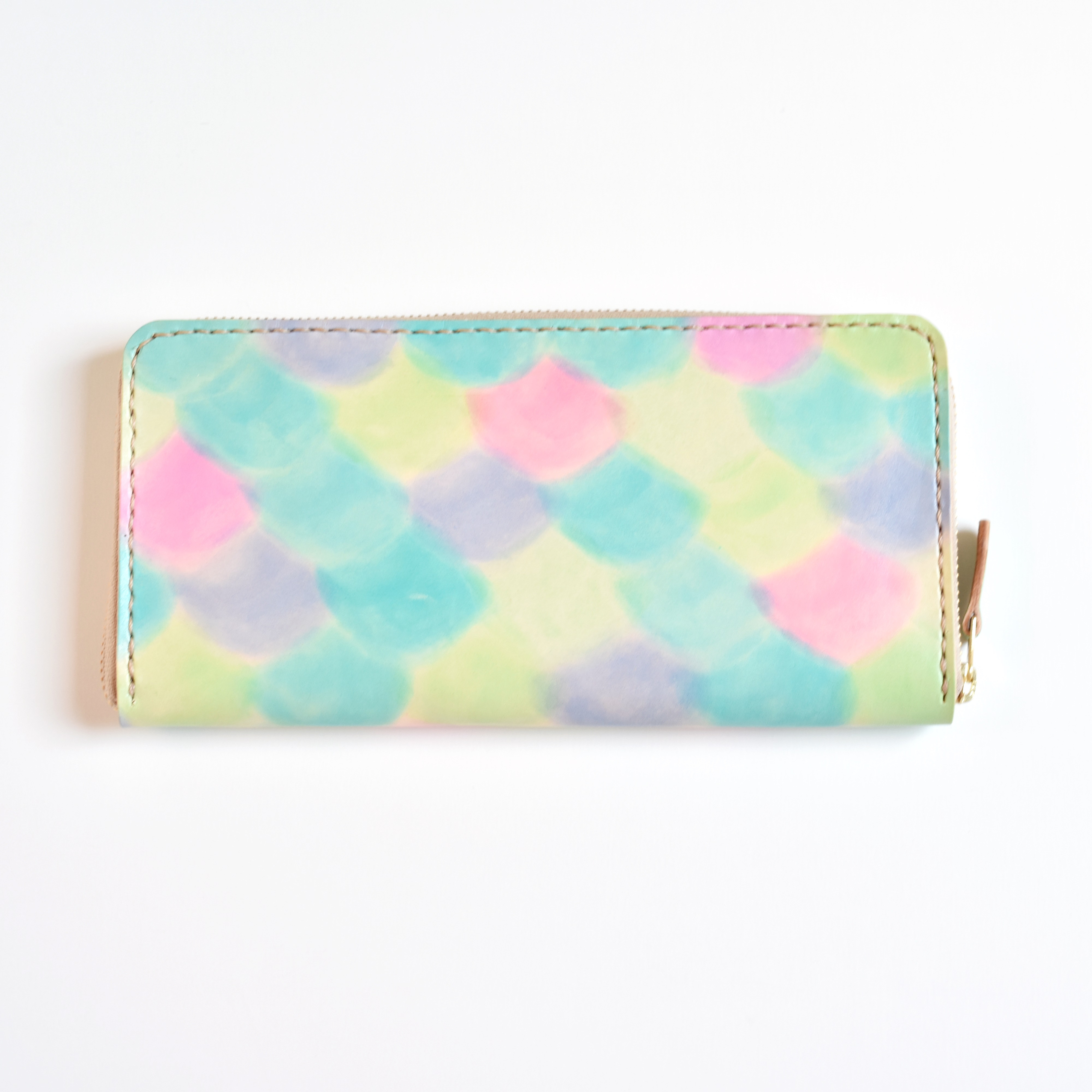 革の手染め財布　「人魚姫（ラウンドファスナー長財布）」