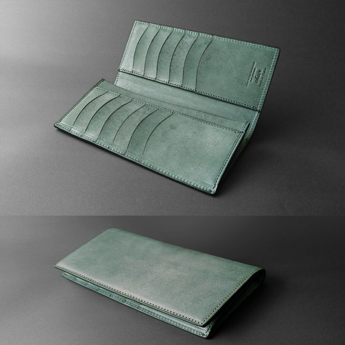 名入可] 札入れ、薄い長財布 本革 国産牛革ロロマ [グリーン] 長財布