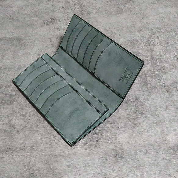 名入可] 札入れ、薄い長財布 本革 国産牛革ロロマ [グリーン] 長財布
