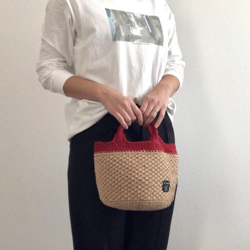 ぽってり麻紐バッグ 模様編み△赤 かごバッグ c.door 通販 5994846