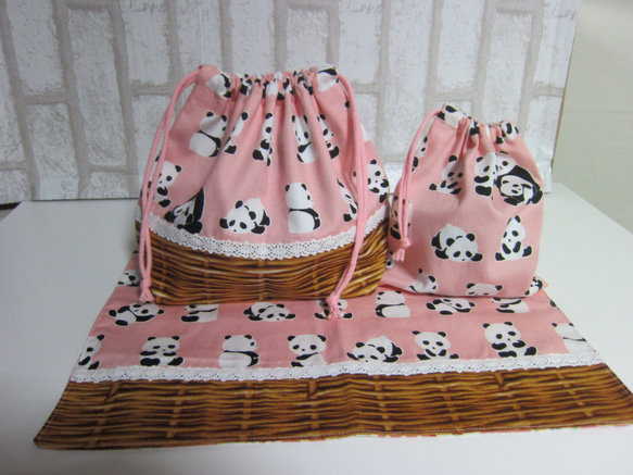 モノトーン ☆パンダ ランチョンマット お弁当袋 コップ袋