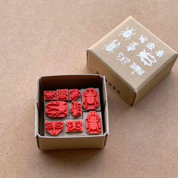 NEW昆虫のラバースタンプセット　小箱入りはんこ　ゴム印 9枚目の画像