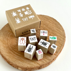 NEW昆虫のラバースタンプセット 小箱入りはんこ ゴム印 はんこ