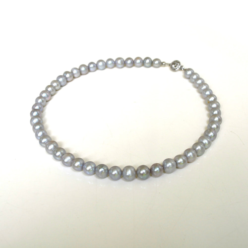 真珠 パールネックレス シルバー　グレー　T. 一粒グレーパールネックレス スワロフスキー 12mm 大きめ 真珠
