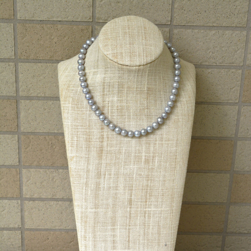 淡水パールのシンプルネックレス＊シルバーグレー＊39cm＊8mm珠