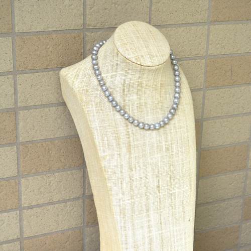 淡水パールのシンプルネックレス＊シルバーグレー＊39cm