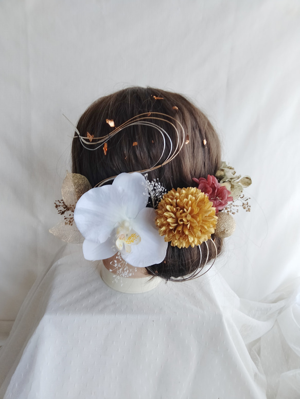 胡蝶蘭と和玉かんざしの髪飾り　成人式　卒業式　結婚式 1枚目の画像