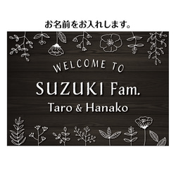 おうちウェルカムボード✦名前入れ✦ショップ看板・パネル・玄関用表札✦黒い木目調✦北欧風壁飾り✦新築結婚引越し祝い✦285 2枚目の画像