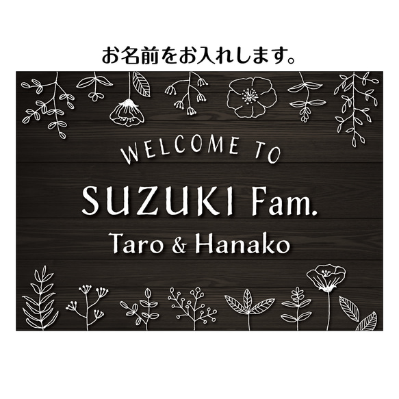 おうちウェルカムボード✦名前入れ✦ショップ看板・パネル・玄関用表札✦黒い木目調✦北欧風壁飾り✦新築結婚引越し祝い✦285 2枚目の画像