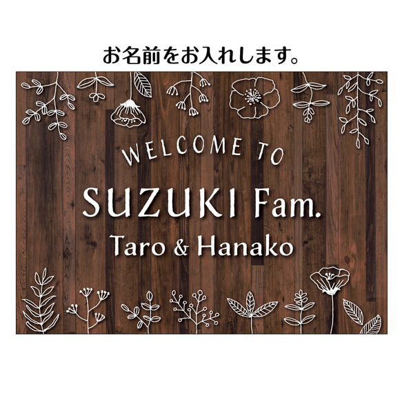 おうちウェルカムボード✦名前入れ✦ショップ看板・パネル・玄関用表札✦木目調✦北欧風壁飾り✦新築結婚引越し祝い茶色✦287 2枚目の画像