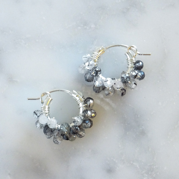 免運 SV925SF*Tourmaline pavé pierced earring 可変耳夾式 第2張的照片