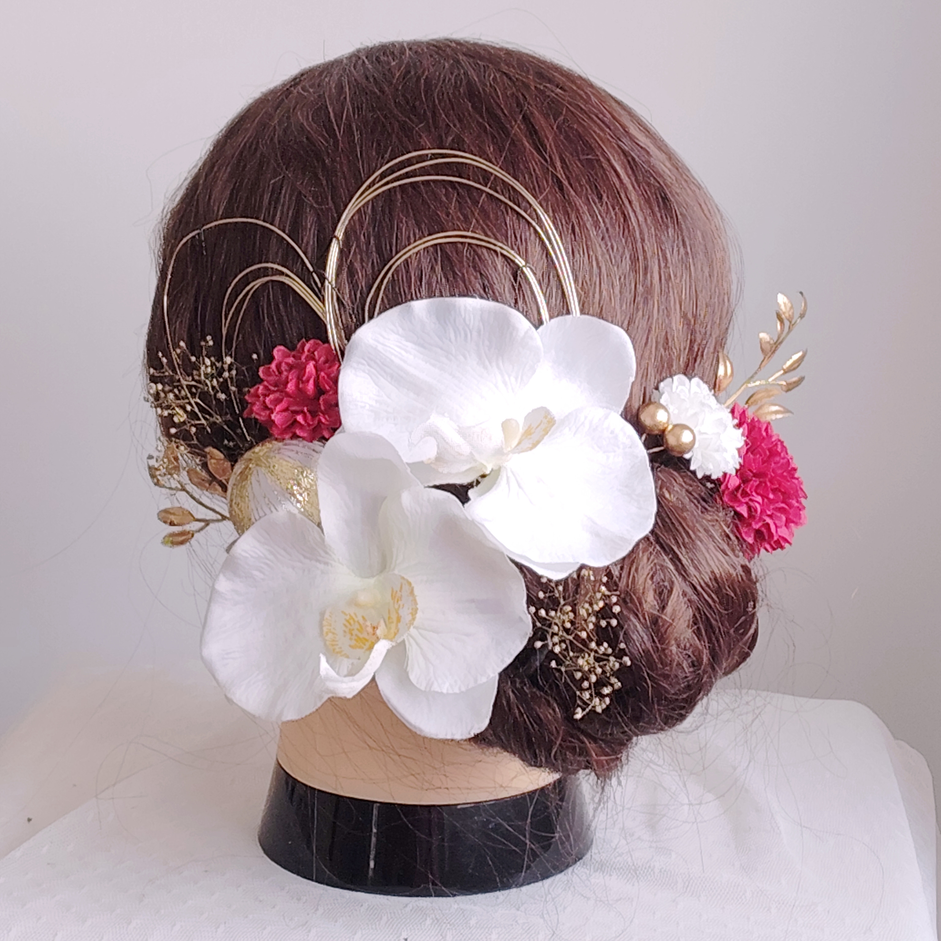 胡蝶蘭　和装　花嫁　前撮り　白無垢　卒業式　成人式　結婚式　髪飾り　ヘッドドレス　ヘアアクセ　ヘッドパーツ　振袖　袴　赤