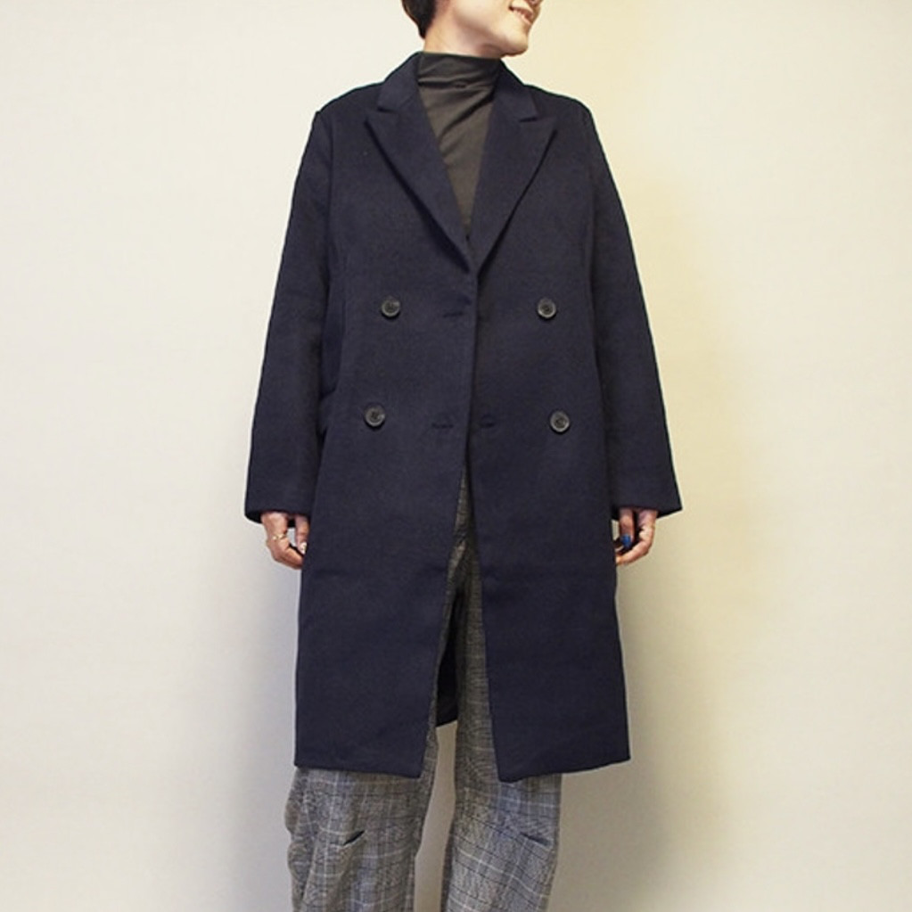 【今月限定特別価格・3日以内発送】ウール混チェスターロングタックコート(ネイビー)CO-006
