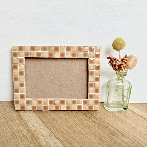 L版または2L版フォトフレーム 窯変ブラウン&キャラメル 木製壁掛け対応