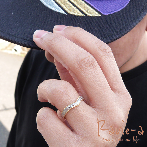 ハワイアンジュエリー サージカルステンレス Ｖライン プルメリア カレイキニ 指輪 ペアリング  結婚指輪 9枚目の画像