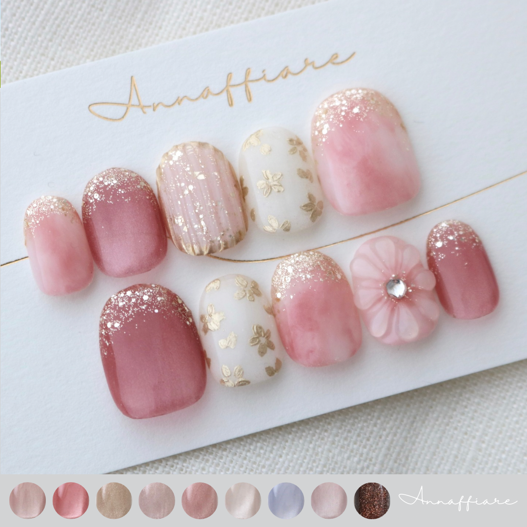 【特集掲載】色が選べる♡小花柄マグネットネイルチップ　/Annaffiare ウェディング　振袖　和装　上品成人式結婚式