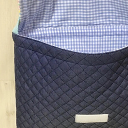 ショルダー型図書袋★惑星ボーダー柄×紺デニムキルト　男の子　宇宙星座図鑑　黒グレー　レッスンバッグ　入園入学 2枚目の画像