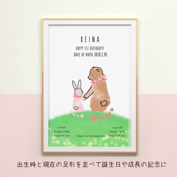 ☆動物の足形アートポスター☆お子様の記念日に☆バースデー/ハーフバースデー/１歳/誕生日/ベビーポスター 3枚目の画像