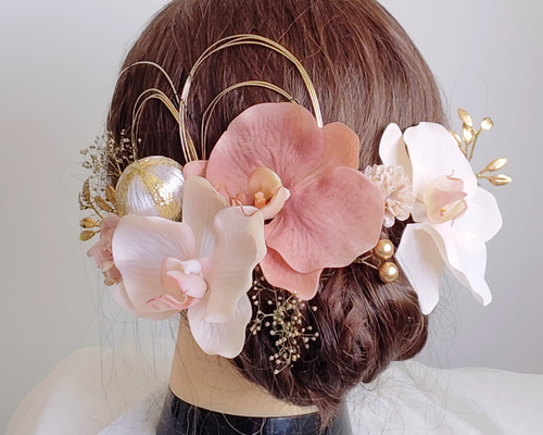 saleヘッドパーツ H1 ウエディング和装成人式前,後撮り H1 結婚式 ウエディング 和装 胡蝶蘭3輪 水引 前撮り 成人式前撮り