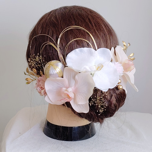 白い胡蝶蘭 和装 花嫁 前撮り 白無垢 卒業式 成人式 結婚式 髪飾り