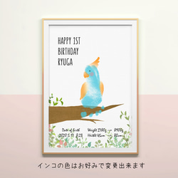 ☆動物の足形アートポスター(インコ)☆お子様の記念日に☆バースデー/ハーフバースデー/１歳/誕生日/ベビーポスター 3枚目の画像