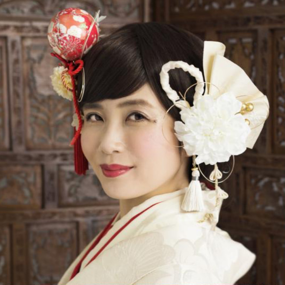 婚禮、婚禮、新娘、日式婚禮、新娘、髮飾、紅白、純白、大正浪漫、純白新娘日本工藝品飾品【顏色可換】 第1張的照片