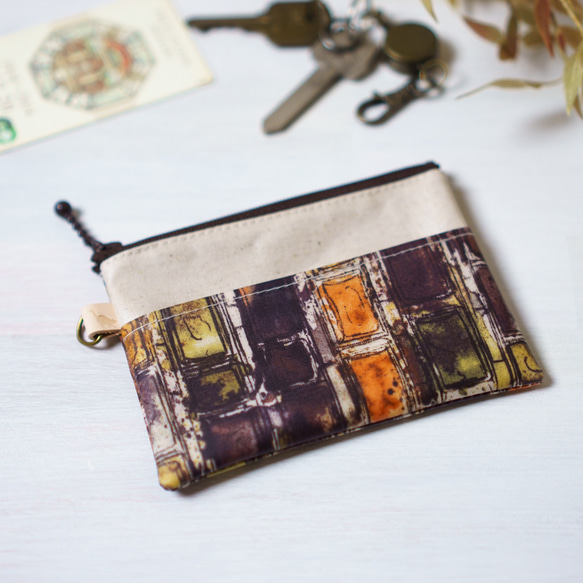 カードポーチ Ian Rhodes （イアン・ローズ）オレンジブラウン　リバティラミネート生地 1枚目の画像