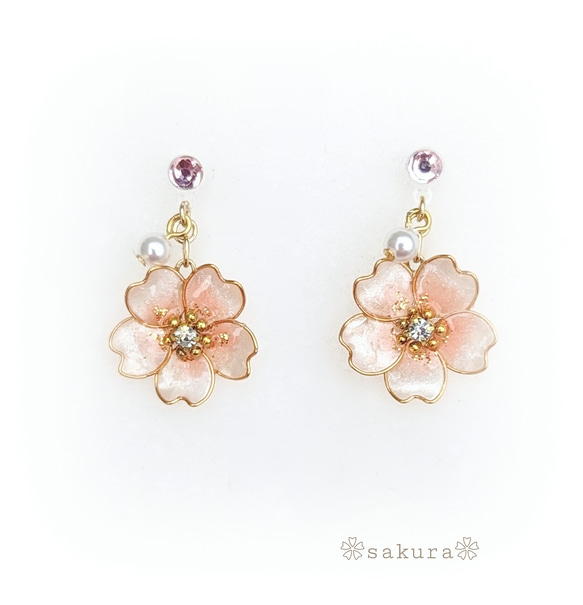 SAKURA～桜～ノンホールピアス【ピアス、ネジバネ式イヤリングへのご変更可】 2枚目の画像