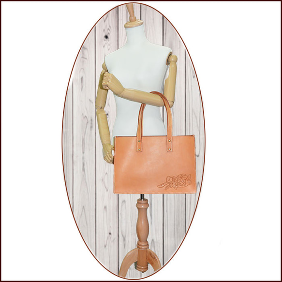 ヌメ革 トートバッグ A4対応 フラワー カービング レザークラフト 18082002 