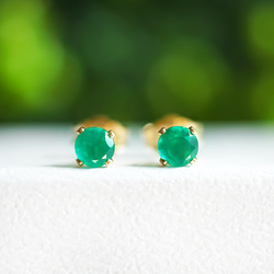 14KGF Pierced earrings with green onyx. 第1張的照片