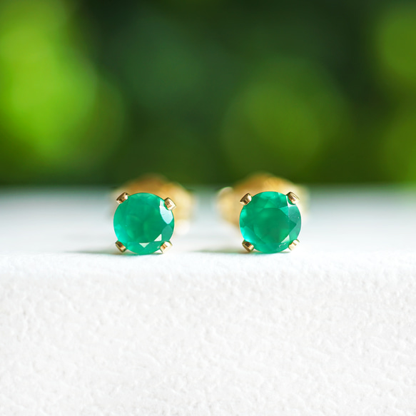 14KGF Pierced earrings with green onyx. 第1張的照片