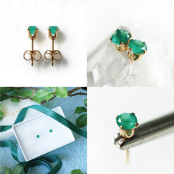 14KGF Pierced earrings with green onyx. 第4張的照片