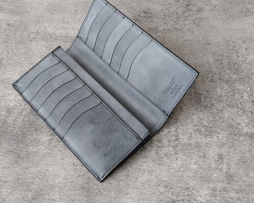 名入可] 札入れ、薄い長財布 本革 国産牛革ロロマ [ネイビー] 長財布