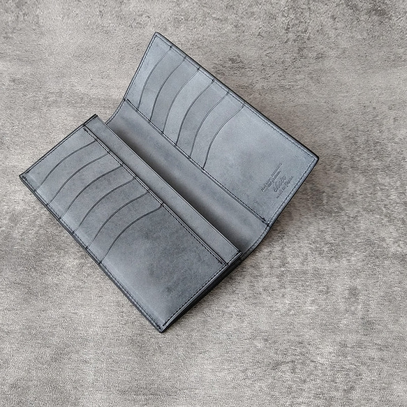 名入可] 札入れ、薄い長財布 本革 国産牛革ロロマ [ネイビー] 長財布