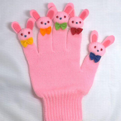 ウサギの親子（ピンク）手遊びセット（手袋シアター） 3枚目の画像