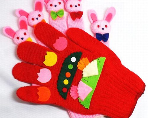 ウサギの親子（ピンク）手遊びセット（手袋シアター） おもちゃ・人形