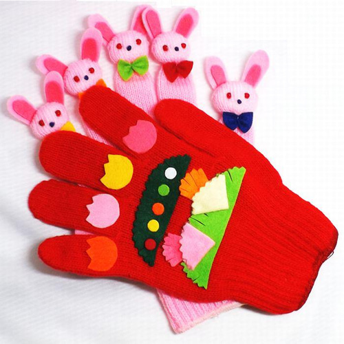 ウサギの親子（ピンク）手遊びセット（手袋シアター） おもちゃ・人形