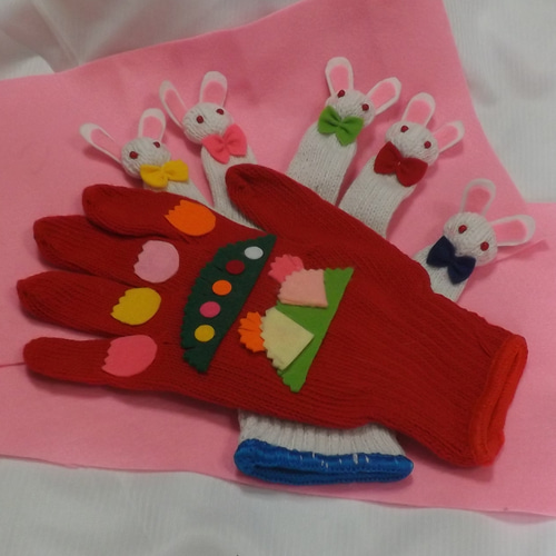 ウサギの親子（白）手遊びセット（手袋シアター） おもちゃ・人形 知育