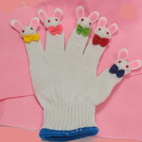 ウサギの親子（白）手遊びセット（手袋シアター） おもちゃ・人形 知育