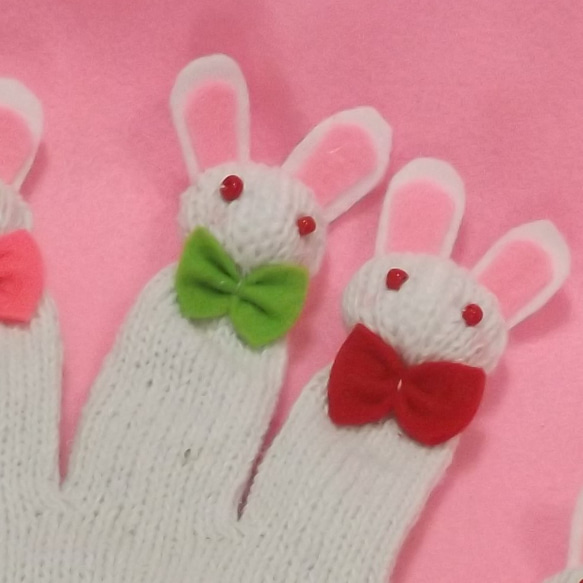 ウサギの親子（白）手遊びセット（手袋シアター） おもちゃ・人形 知育