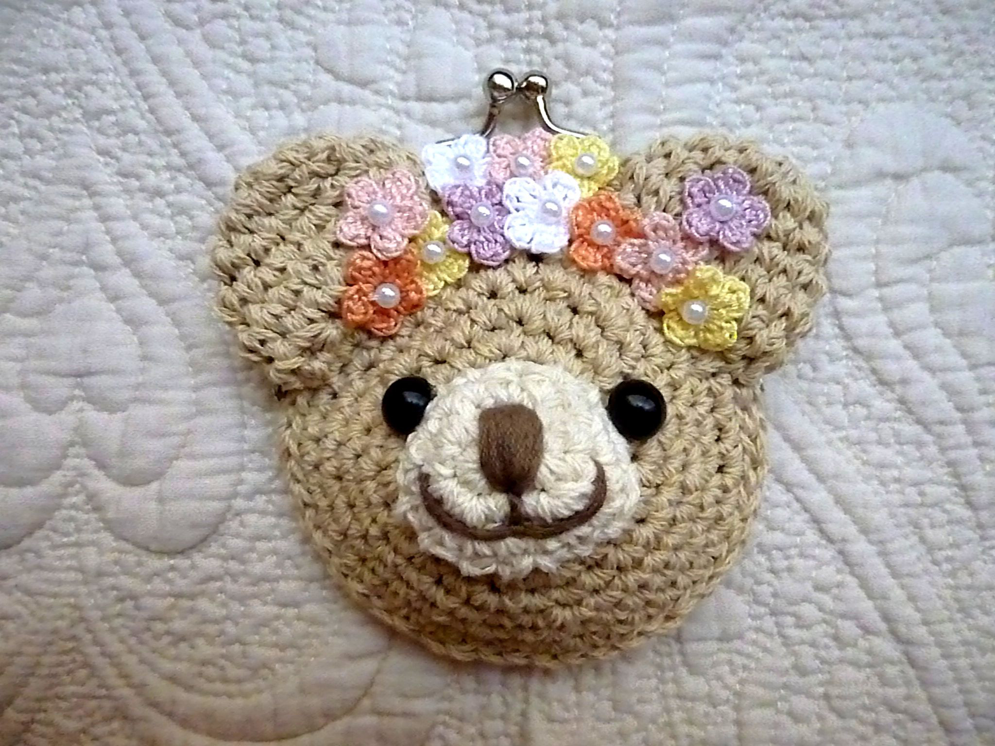 ちゃん　ハンドメイド　がま口親子長財布　くまさんのおかお　グレー くま - 財布の人気通販 | minne 国内最大級のハンドメイド