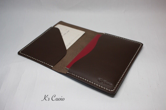 ヌメ革 手縫いのパスポートケース（ダークブラウン色）【送料無料】 7枚目の画像