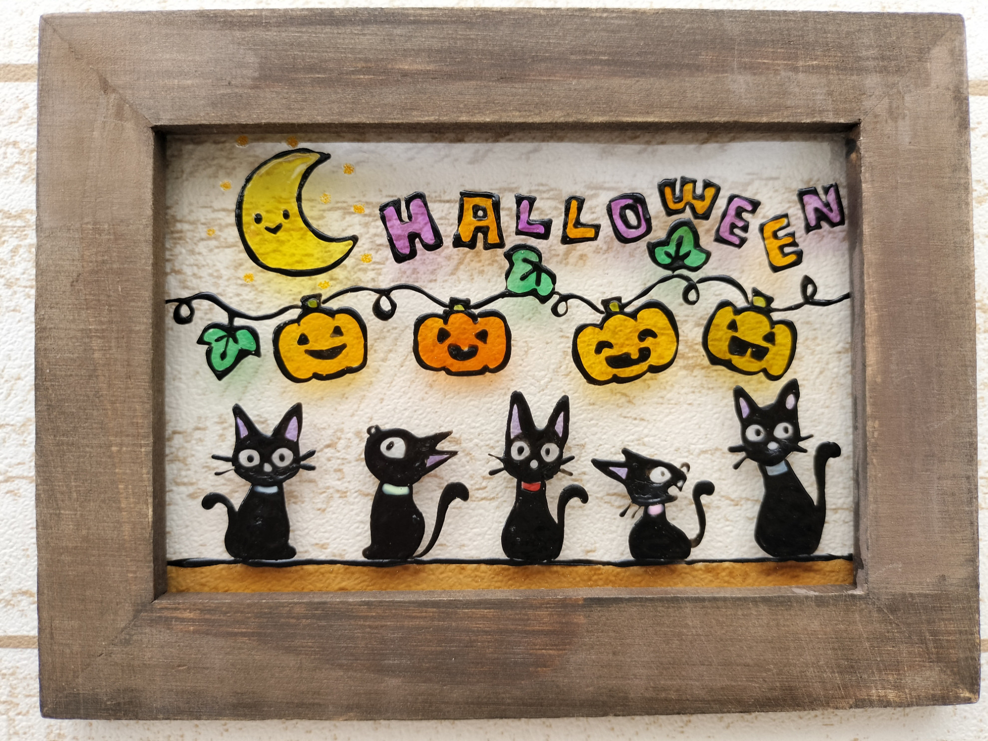 送料無料*ステンドグラス風*ハロウィン・黒猫・カボチャ