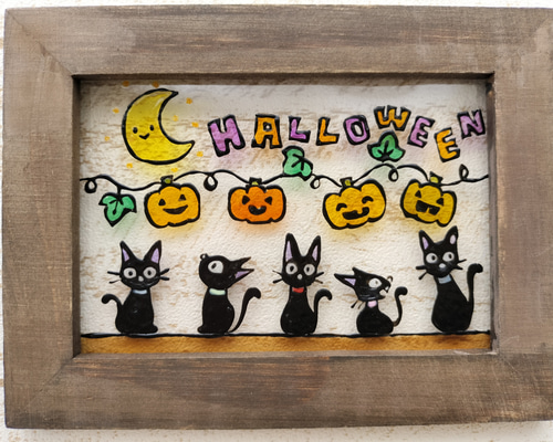 ハロウィンに　ステンドグラス　モビール(魔女、ガイコツ、黒猫) halloween_kenmochi2.jpg